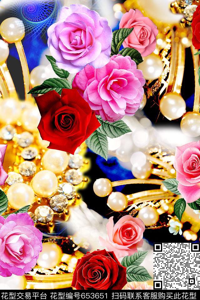 玫瑰花朵花卉数码印花华亿平台下载（图片编号: 653651） - 瓦栏（Walan）