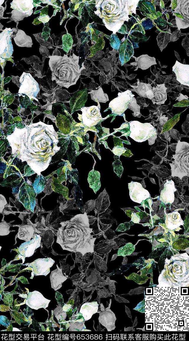 创意花卉油画花卉数码印花华亿平台下载（图片编号: 653686） - 瓦栏（Walan）