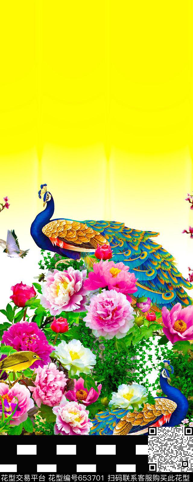 花卉爬山虎鸟孔雀石山数码印花华亿平台下载（图片编号: 653701） - 瓦栏（Walan）