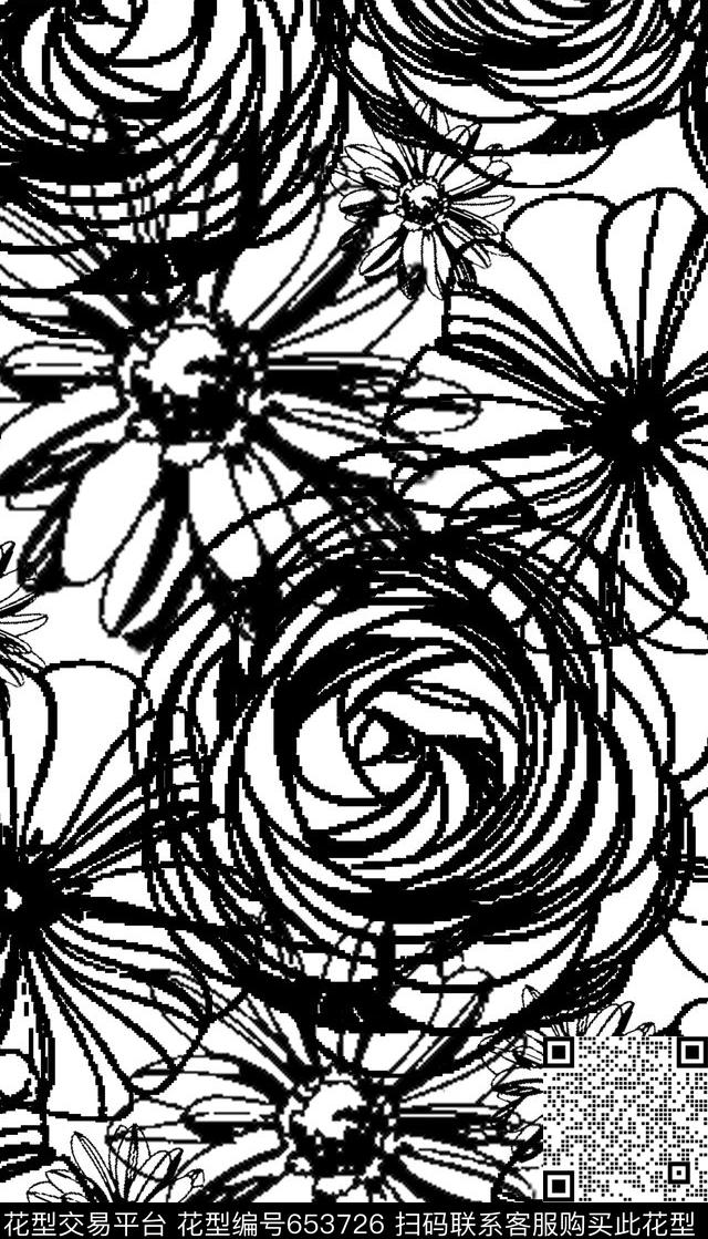 花卉黑白女装数码印花华亿平台下载（图片编号: 653726） - 瓦栏（Walan）