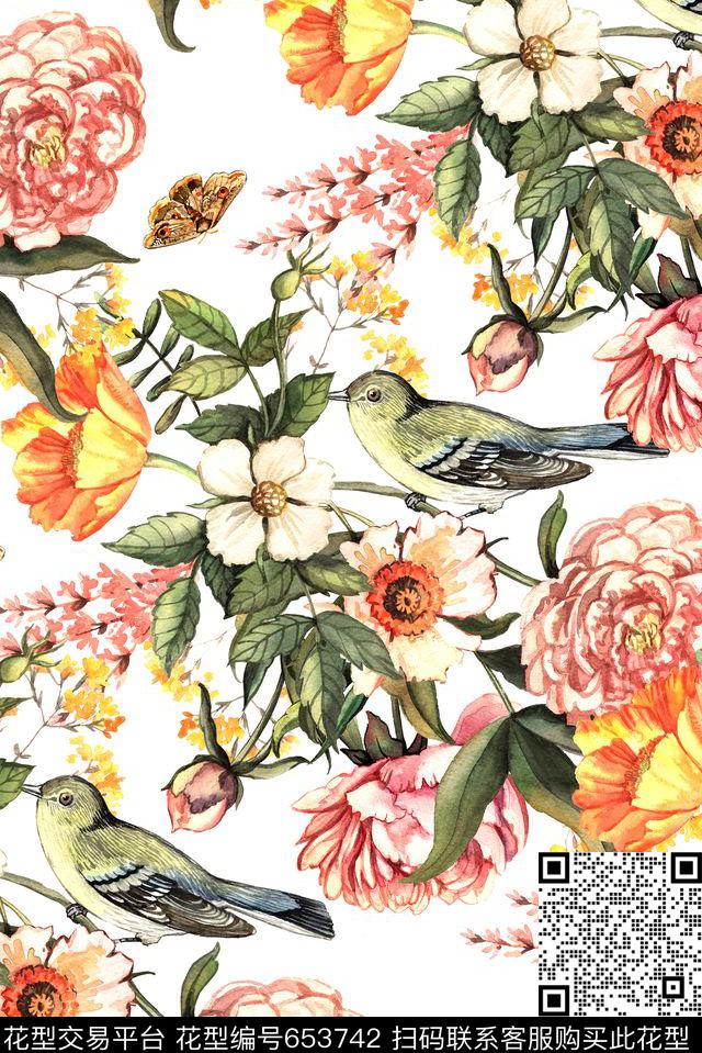 手绘植物花卉数码印花华亿平台下载（图片编号: 653742） - 瓦栏（Walan）