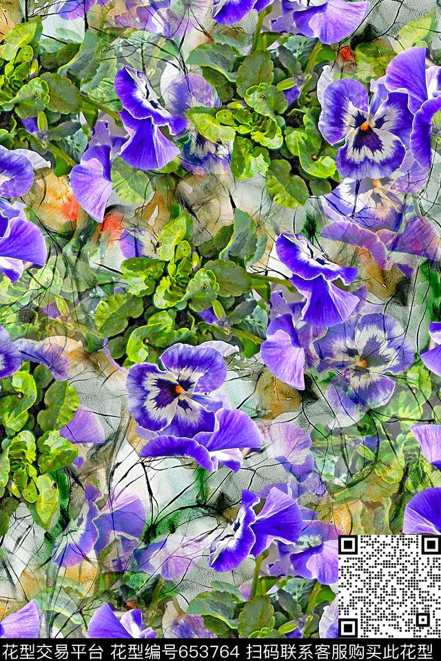 时尚抽象手绘水彩画花卉数码印花时尚潮流纹理低纹印花春夏女装裙子清爽艳丽彩色印花数码印花华亿平台下载（图片编号: 653764） - 瓦栏（Walan）