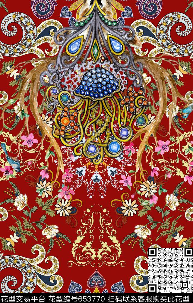 定位花纹手绘数码印花华亿平台下载（图片编号: 653770） - 瓦栏（Walan）