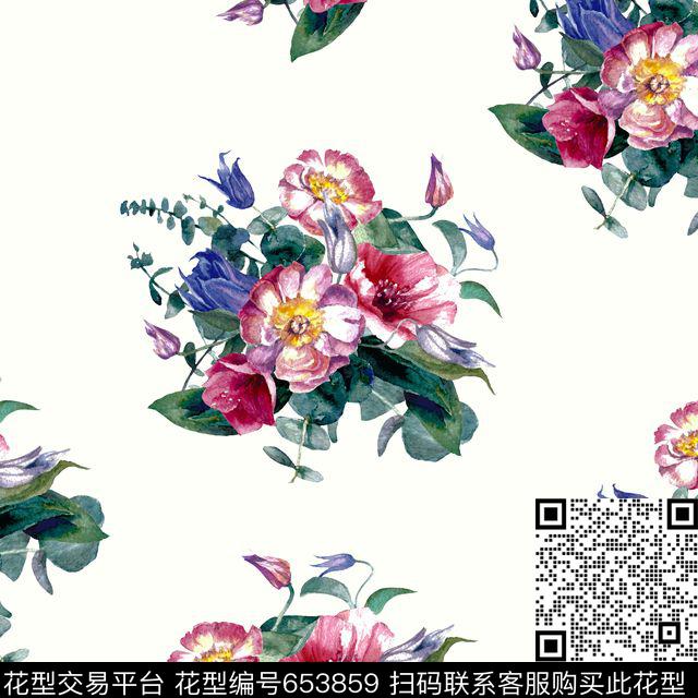大朵手绘花卉数码印花华亿平台下载（图片编号: 653859） - 瓦栏（Walan）