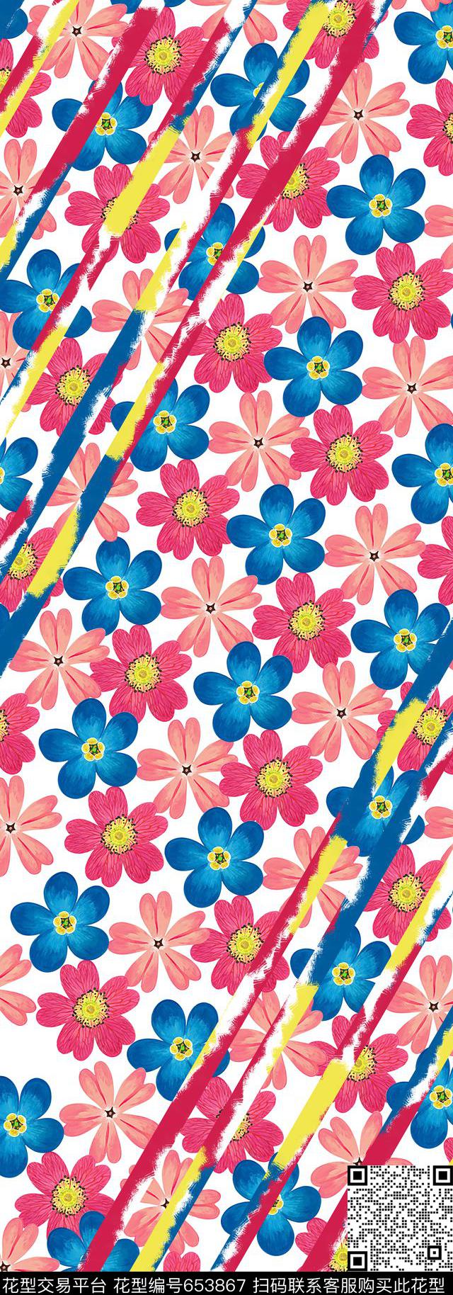 花卉几何简洁大方丝巾长巾数码印花华亿平台下载（图片编号: 653867） - 瓦栏（Walan）