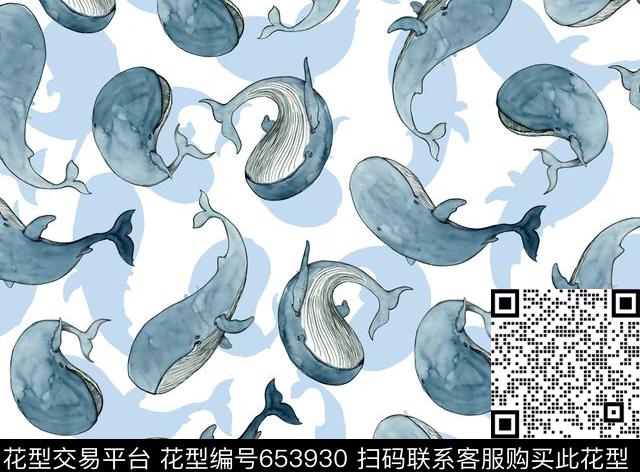 鲸鱼清新卡通传统印花华亿平台下载（图片编号: 653930） - 瓦栏（Walan）
