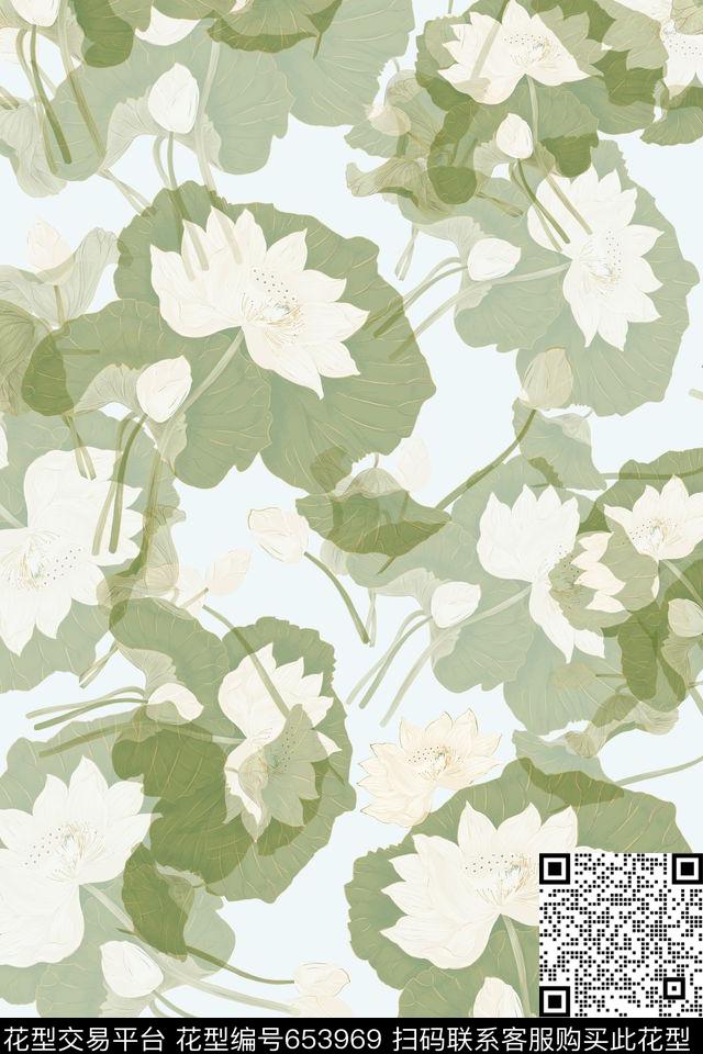 花朵花卉荷花数码印花华亿平台下载（图片编号: 653969） - 瓦栏（Walan）