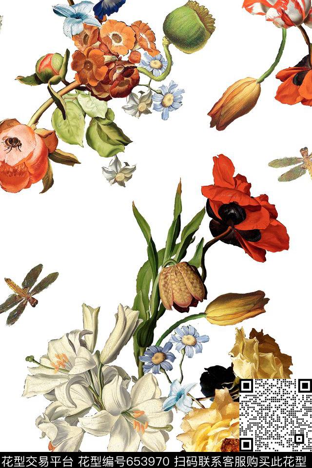 百合花朵花卉数码印花华亿平台下载（图片编号: 653970） - 瓦栏（Walan）