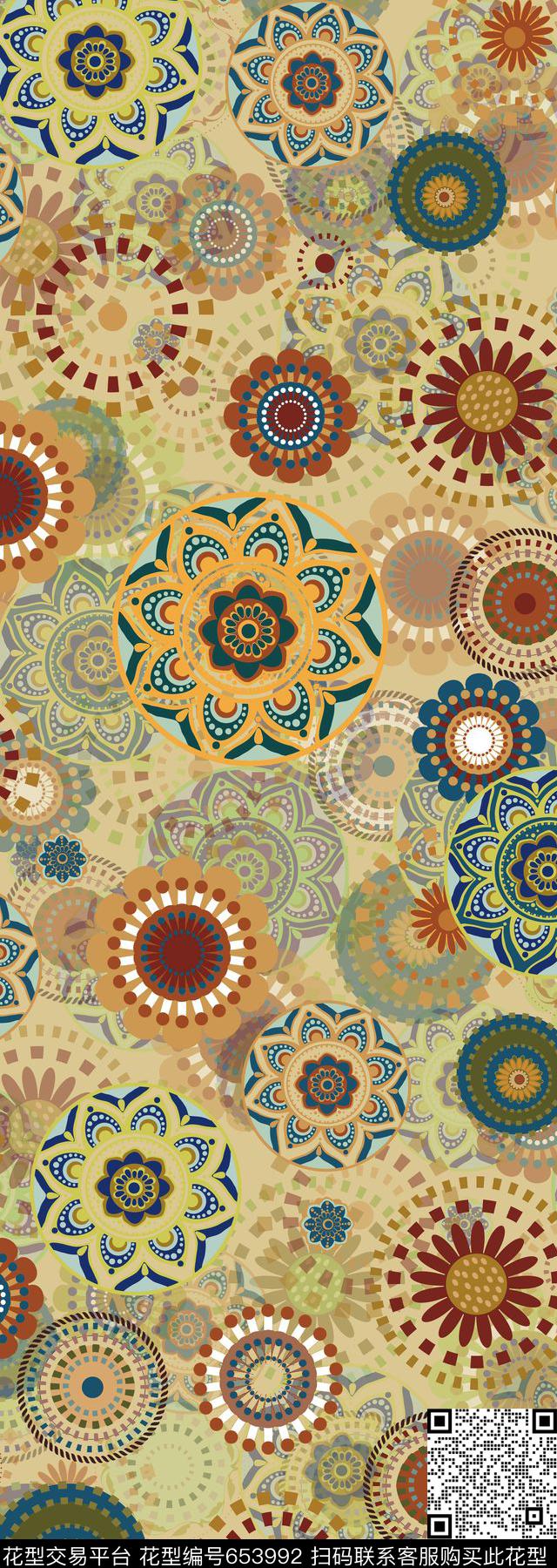 民族风圆形花纹几何传统印花华亿平台下载（图片编号: 653992） - 瓦栏（Walan）