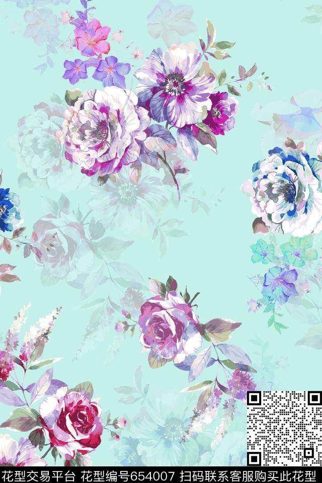 花朵花卉手绘水彩花卉传统印花华亿平台下载（图片编号: 654007） - 瓦栏（Walan）