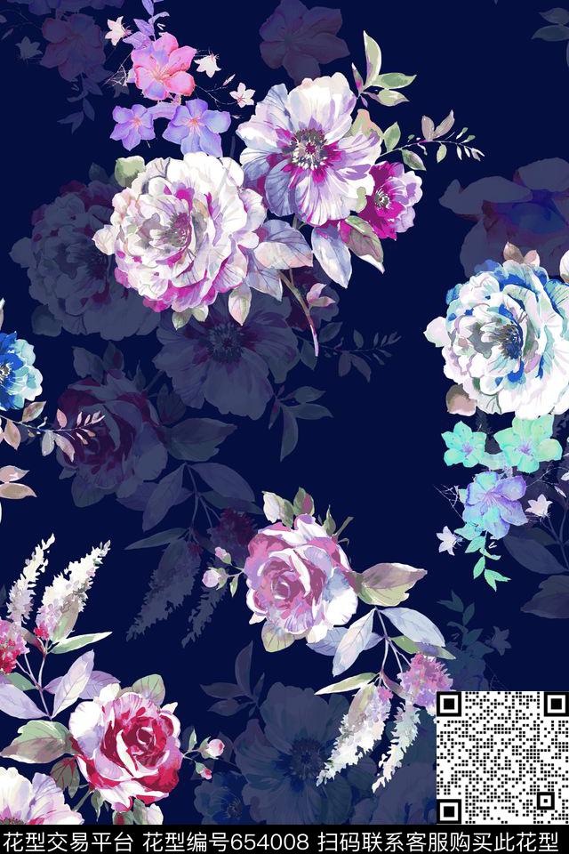 花朵花卉手绘水彩花卉传统印花华亿平台下载（图片编号: 654008） - 瓦栏（Walan）