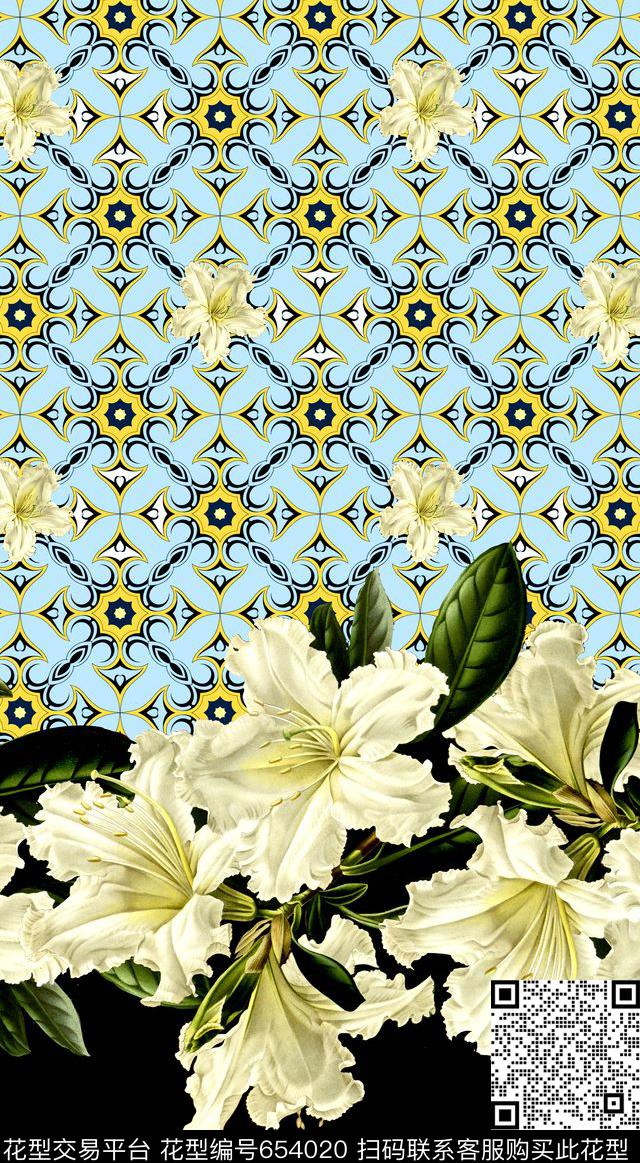 几何格子花卉数码印花华亿平台下载（图片编号: 654020） - 瓦栏（Walan）