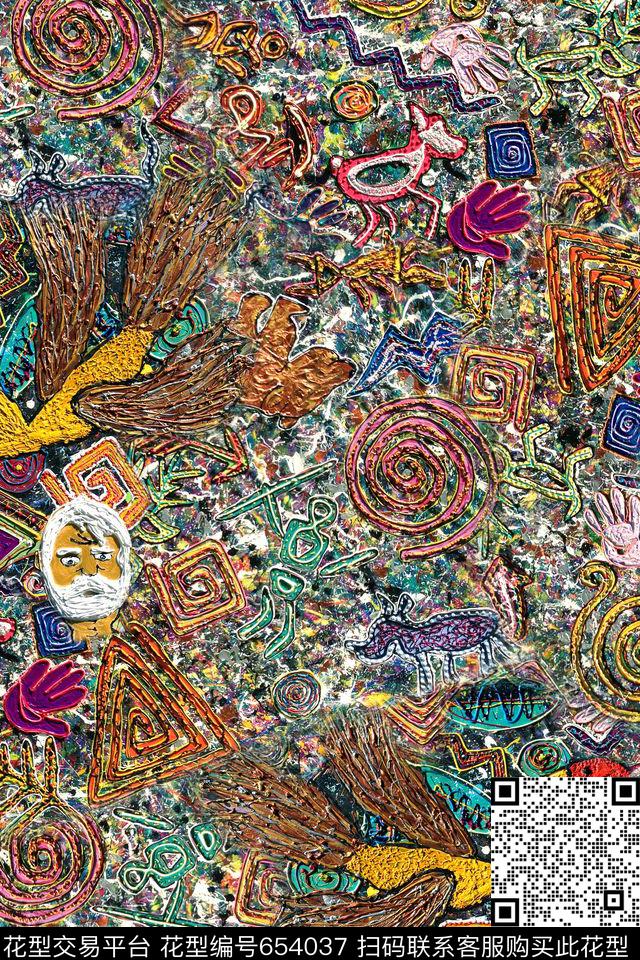 抽象鸟线条数码印花华亿平台下载（图片编号: 654037） - 瓦栏（Walan）