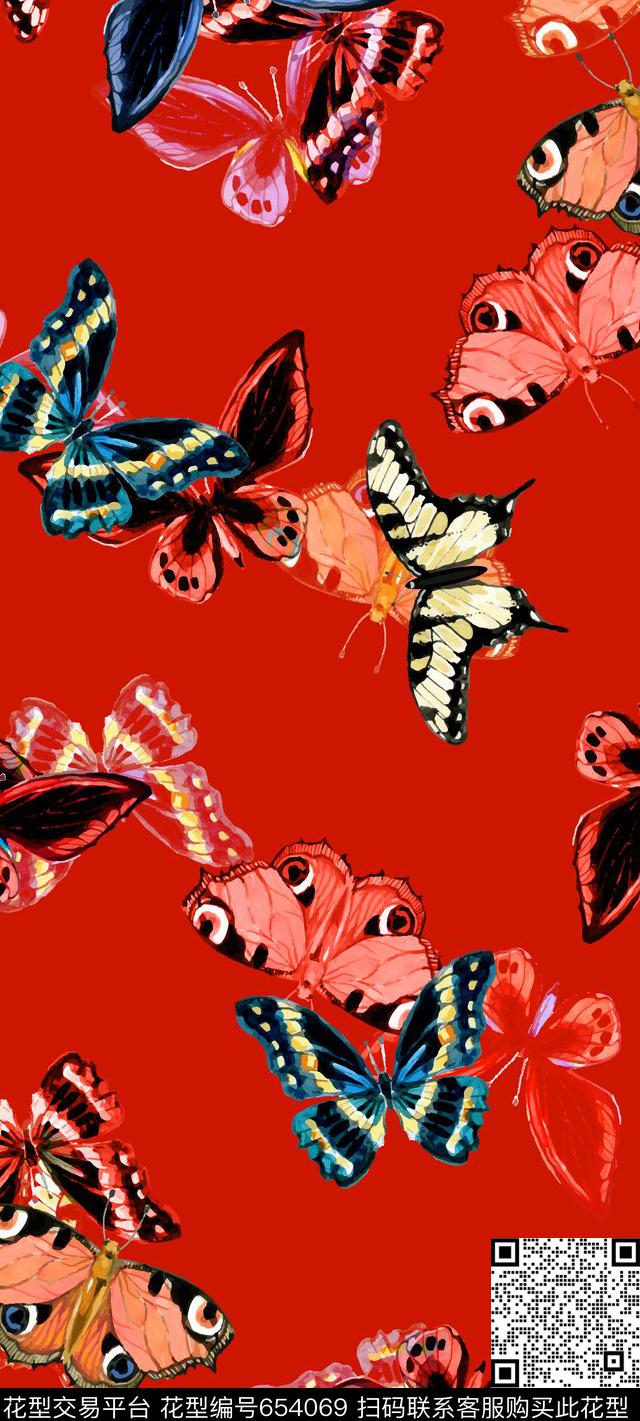 L.D~手绘蝴蝶丝巾传统印花华亿平台下载（图片编号: 654069） - 瓦栏（Walan）