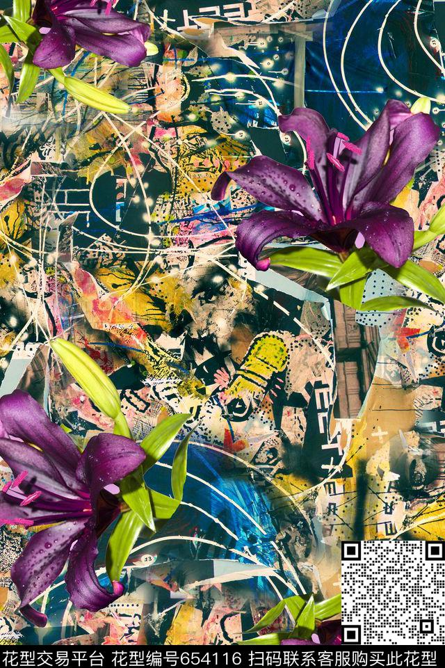 花卉抽象数码印花华亿平台下载（图片编号: 654116） - 瓦栏（Walan）