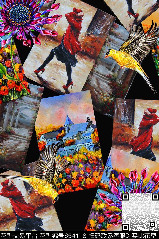 几何花卉动物数码印花华亿平台下载（图片编号: 654118） - 瓦栏（Walan）