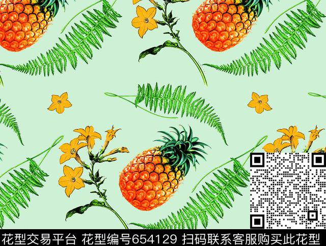 菠萝热带植物花卉数码印花华亿平台下载（图片编号: 654129） - 瓦栏（Walan）