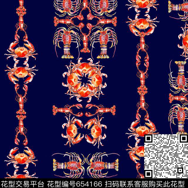 简欧螃蟹龙虾数码印花华亿平台下载（图片编号: 654166） - 瓦栏（Walan）