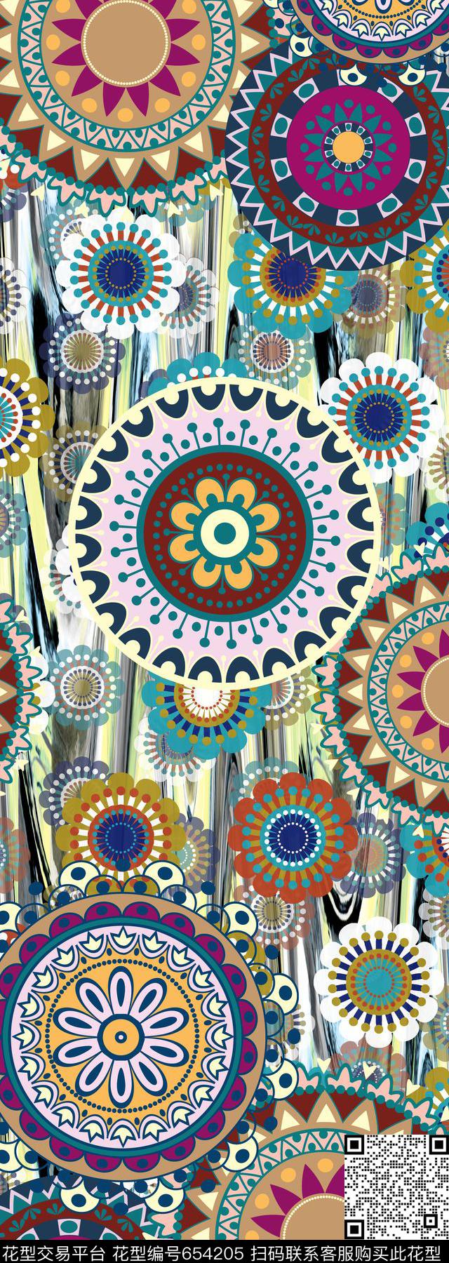 圆形花纹几何花纹民族风丝巾长巾传统印花华亿平台下载（图片编号: 654205） - 瓦栏（Walan）