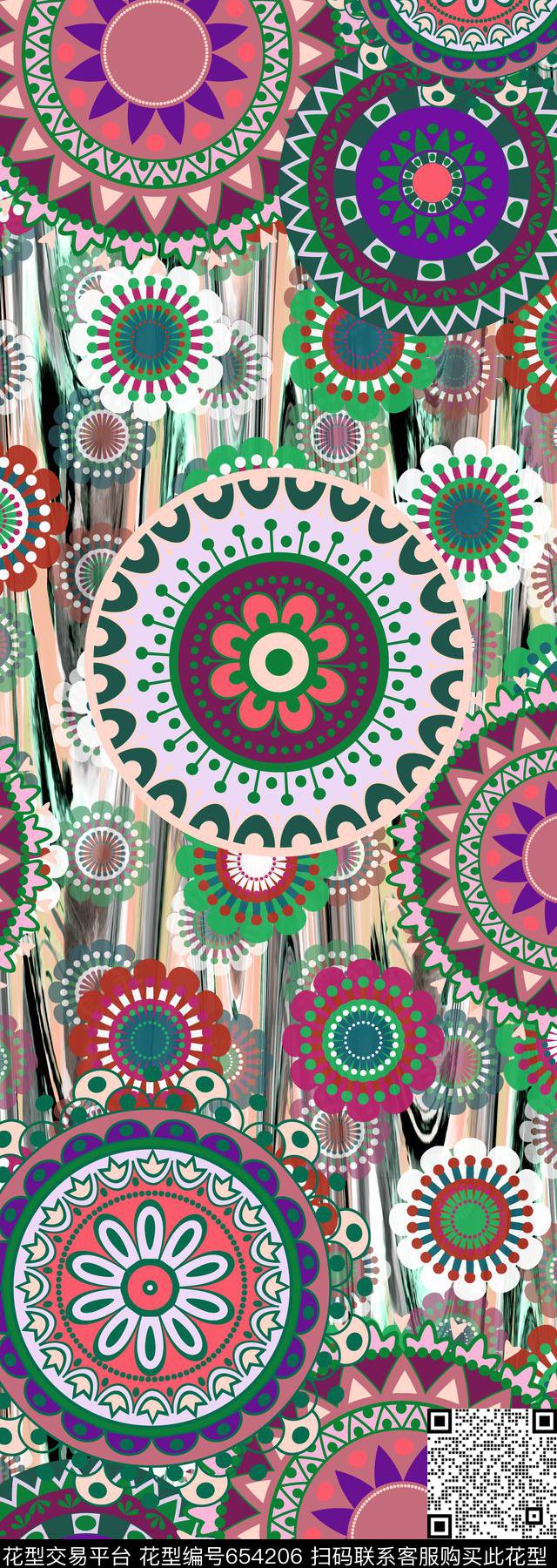 圆形花纹几何花纹民族风丝巾长巾传统印花华亿平台下载（图片编号: 654206） - 瓦栏（Walan）