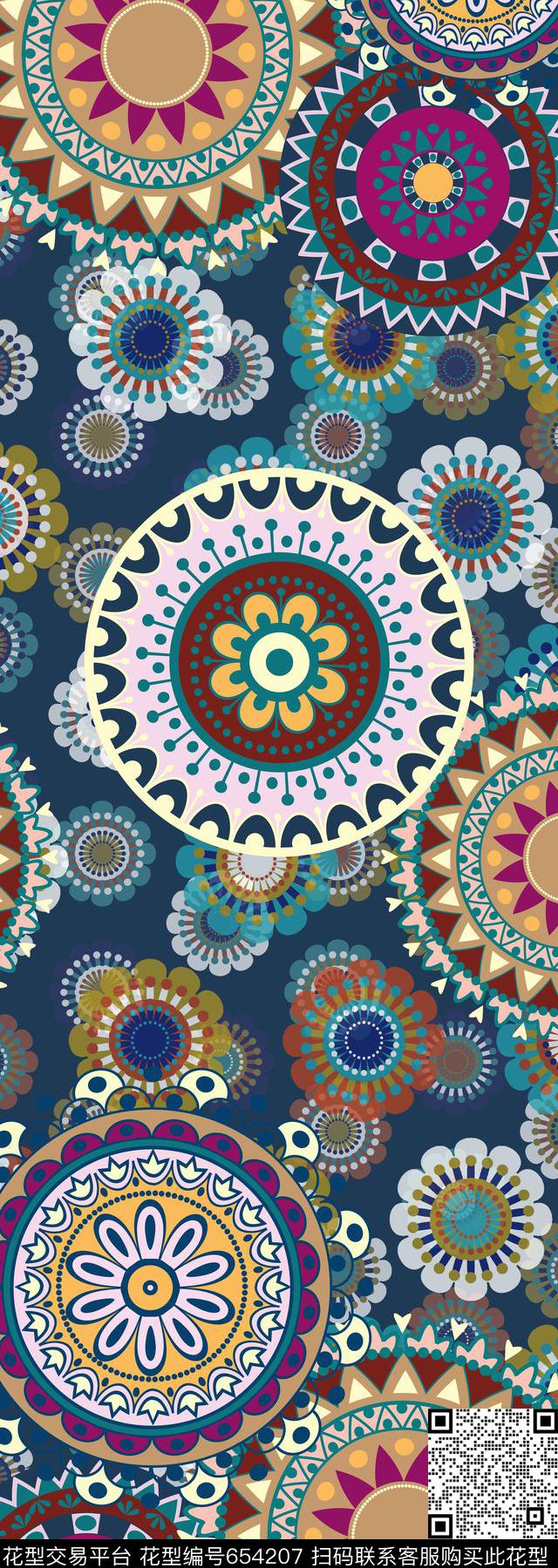 圆形花纹几何花纹民族风丝巾长巾传统印花华亿平台下载（图片编号: 654207） - 瓦栏（Walan）
