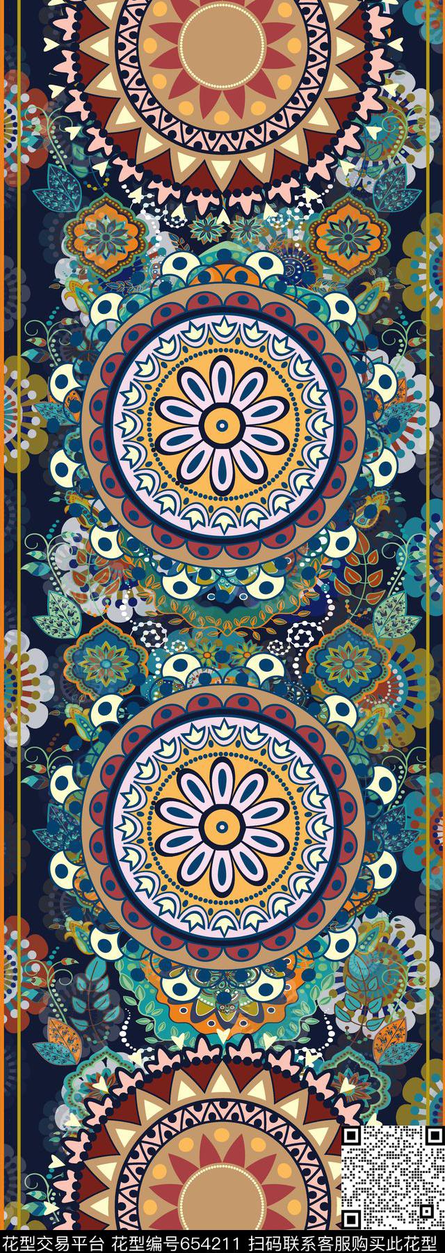圆形花纹几何花纹民族风丝巾长巾传统印花华亿平台下载（图片编号: 654211） - 瓦栏（Walan）