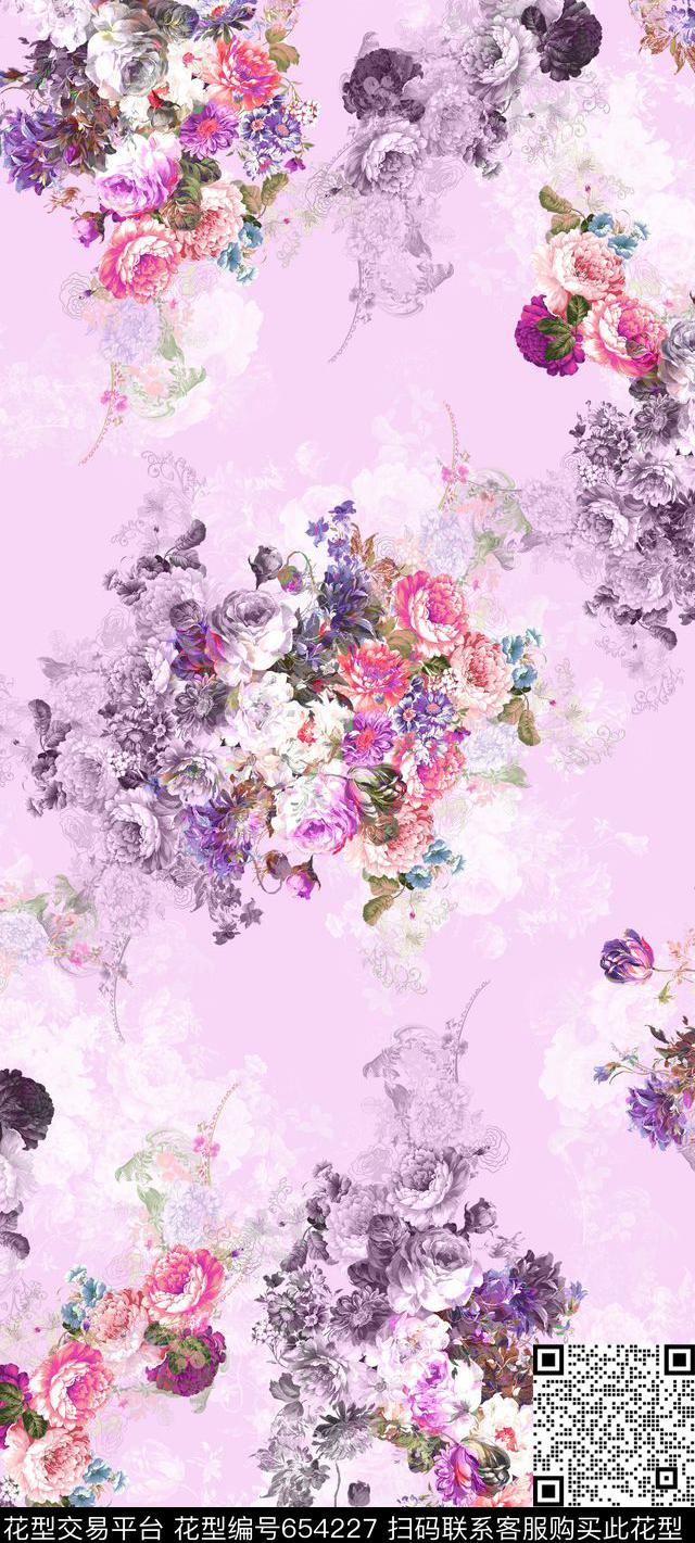 L.D~花卉L.D~手绘丝巾数码印花华亿平台下载（图片编号: 654227） - 瓦栏（Walan）