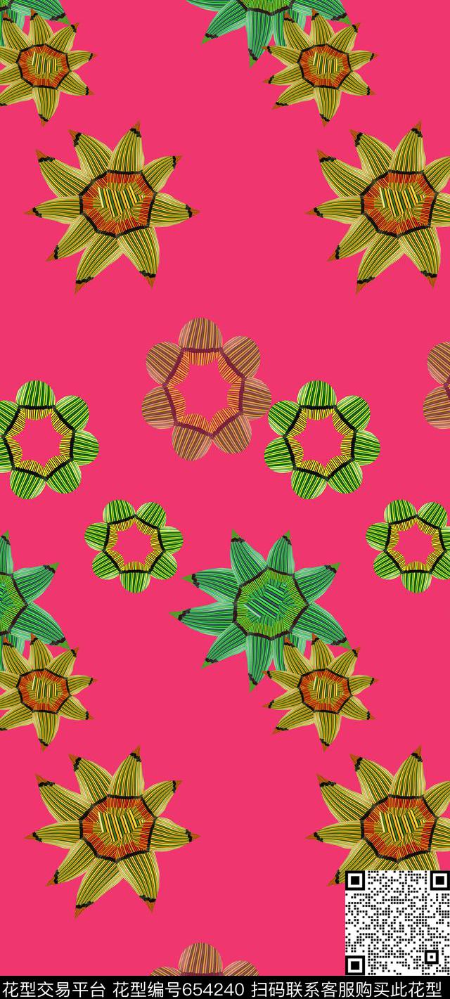 创意花卉丝巾围巾秀场图案拼接数码印花华亿平台下载（图片编号: 654240） - 瓦栏（Walan）