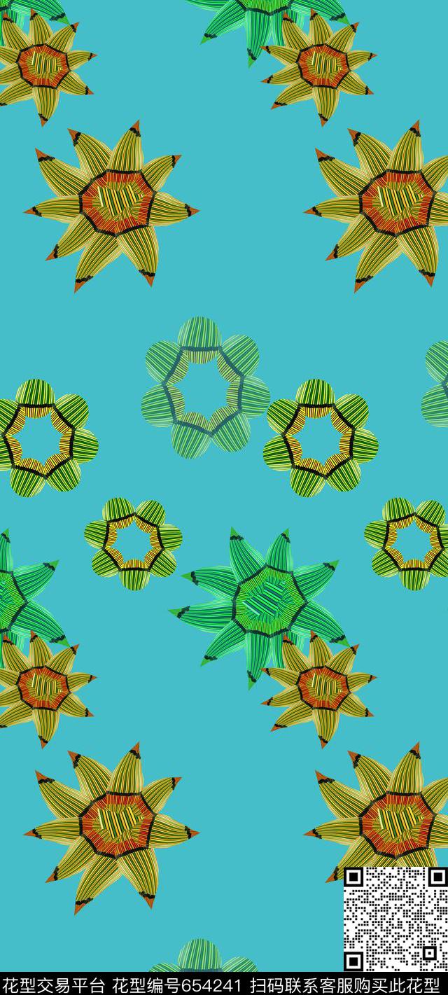 创意花卉丝巾围巾秀场图案拼接数码印花华亿平台下载（图片编号: 654241） - 瓦栏（Walan）