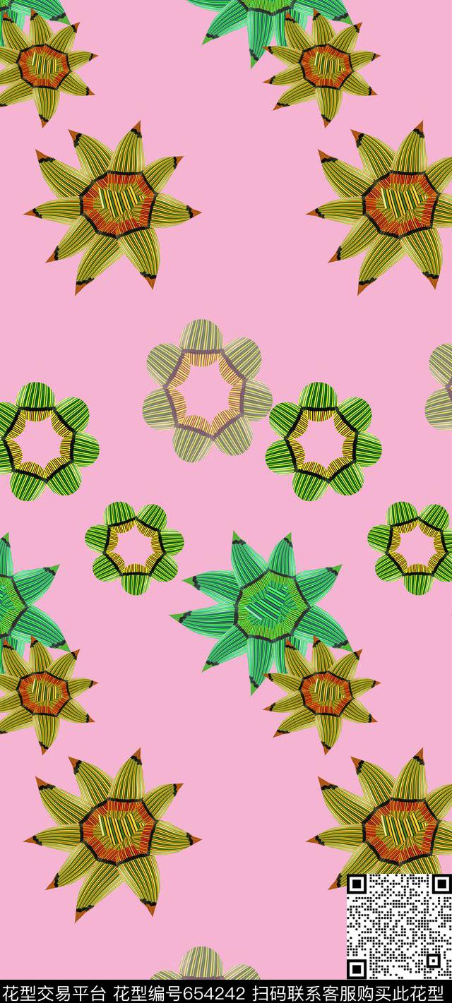 创意花卉丝巾围巾秀场图案拼接数码印花华亿平台下载（图片编号: 654242） - 瓦栏（Walan）