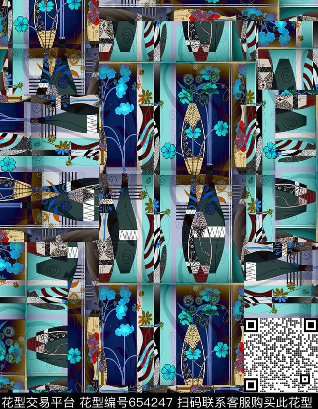 花卉拼接男女服装数码印花华亿平台下载（图片编号: 654247） - 瓦栏（Walan）