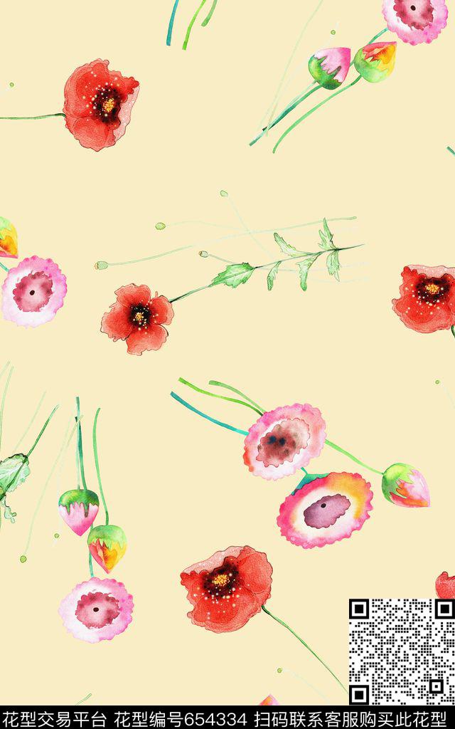 大花花朵花卉数码印花华亿平台下载（图片编号: 654334） - 瓦栏（Walan）