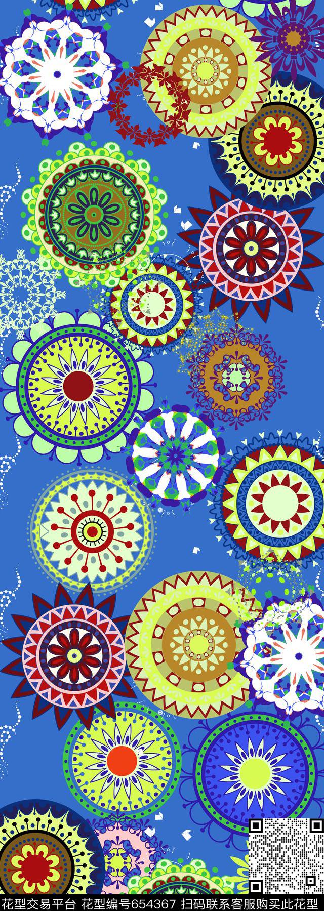 圆形花纹民族风丝巾长巾几何花纹传统印花华亿平台下载（图片编号: 654367） - 瓦栏（Walan）