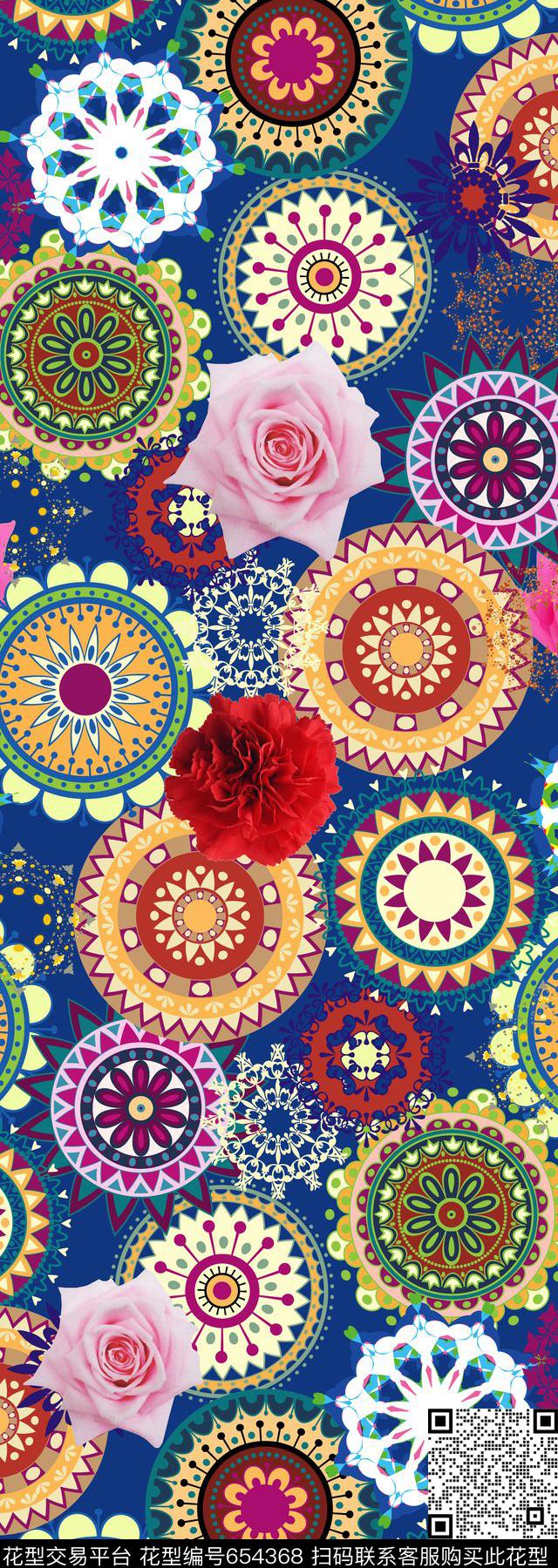 圆形花纹民族风丝巾长巾几何花纹传统印花华亿平台下载（图片编号: 654368） - 瓦栏（Walan）