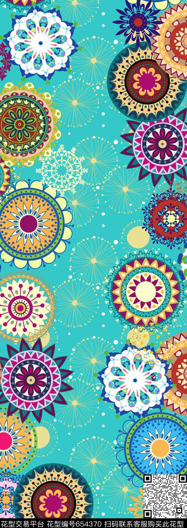 圆形花纹民族风丝巾长巾几何花纹传统印花华亿平台下载（图片编号: 654370） - 瓦栏（Walan）