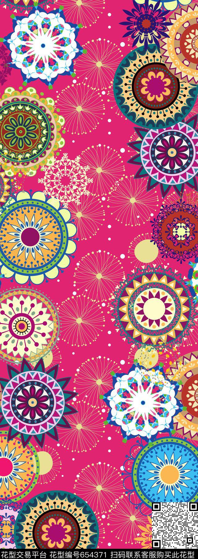 圆形花纹民族风丝巾长巾几何花纹传统印花华亿平台下载（图片编号: 654371） - 瓦栏（Walan）