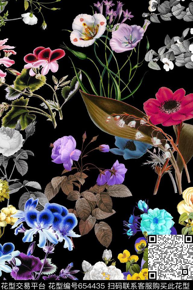 女装水彩花卉数码印花华亿平台下载（图片编号: 654435） - 瓦栏（Walan）