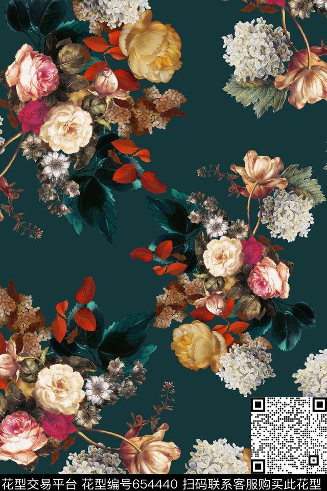 精致手绘花卉数码印花华亿平台下载（图片编号: 654440） - 瓦栏（Walan）