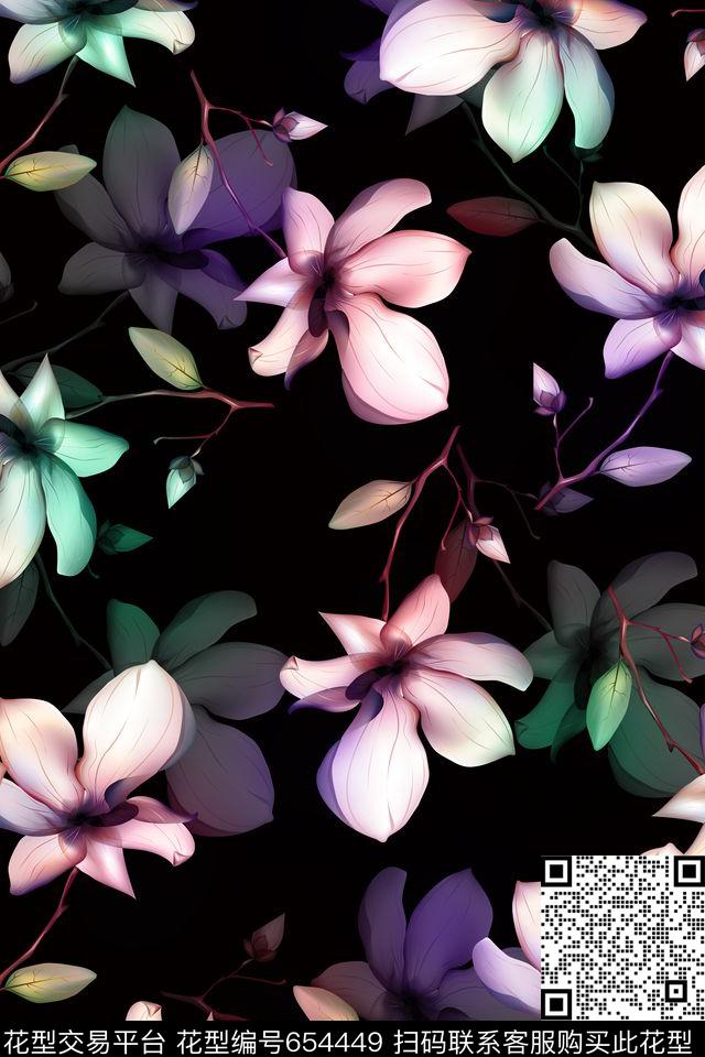 旗袍花复古花朵数码印花华亿平台下载（图片编号: 654449） - 瓦栏（Walan）