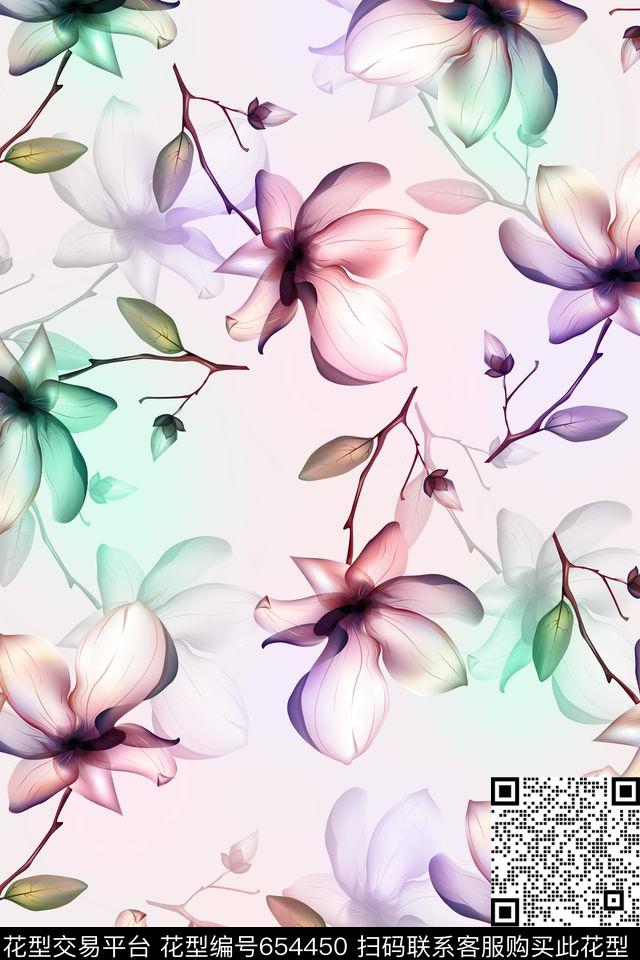 旗袍花复古花朵数码印花华亿平台下载（图片编号: 654450） - 瓦栏（Walan）