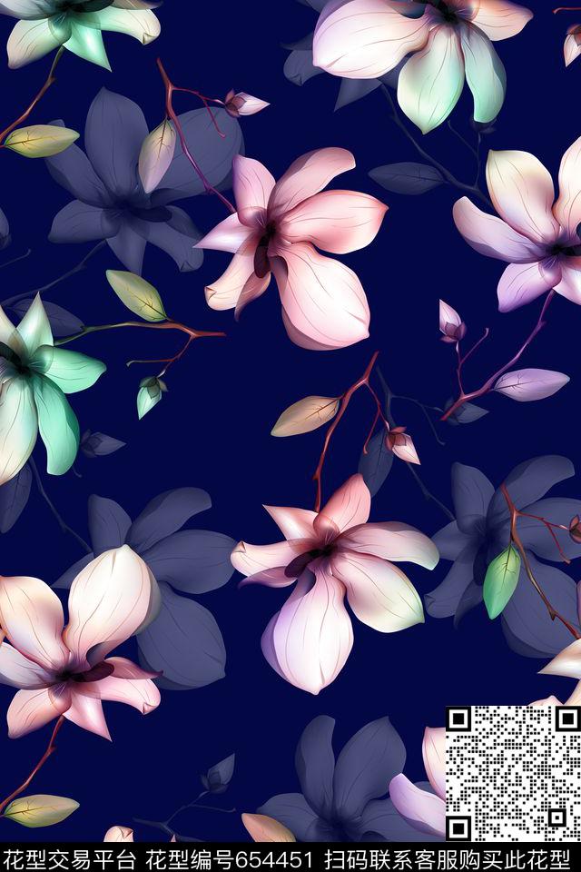 旗袍花复古花朵数码印花华亿平台下载（图片编号: 654451） - 瓦栏（Walan）