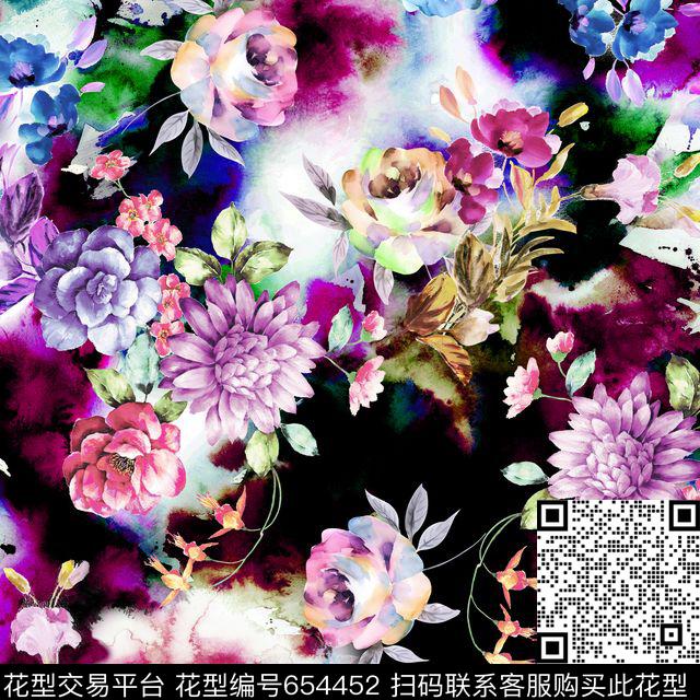 时尚数码手绘花女装花卉数码印花华亿平台下载（图片编号: 654452） - 瓦栏（Walan）