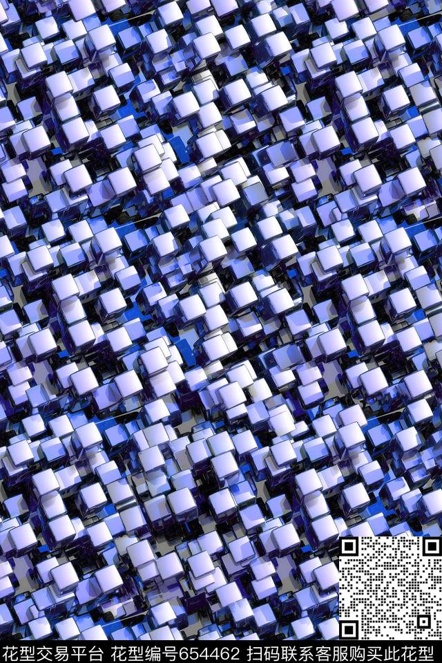 3D立体几何格子科技数码印花华亿平台下载（图片编号: 654462） - 瓦栏（Walan）