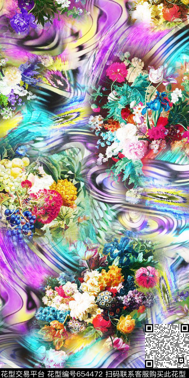 时尚女装数码抽象油画花卉数码印花华亿平台下载（图片编号: 654472） - 瓦栏（Walan）