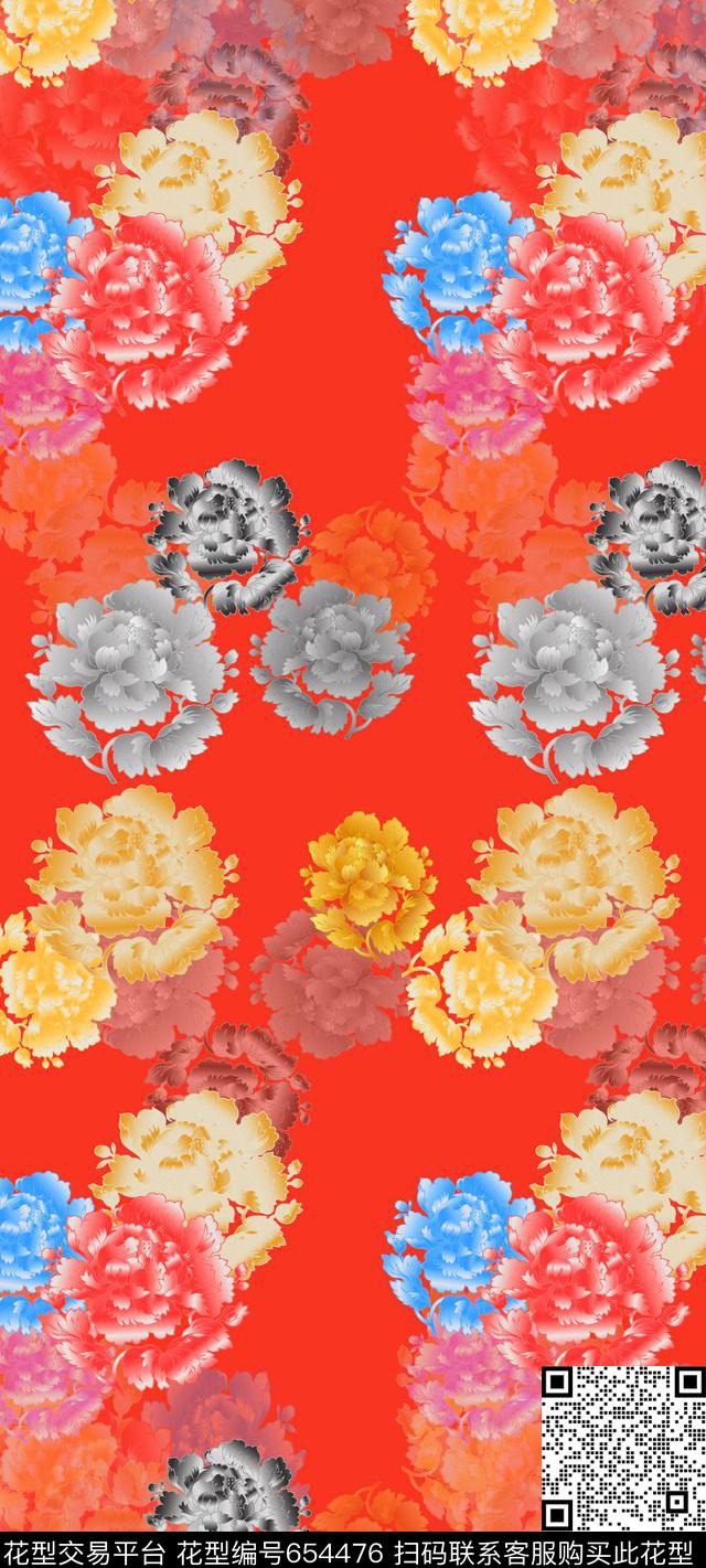 丝巾围巾秀场花朵写意牡丹数码印花华亿平台下载（图片编号: 654476） - 瓦栏（Walan）