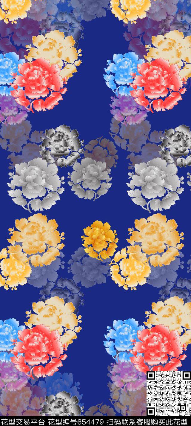 丝巾围巾秀场花朵写意牡丹数码印花华亿平台下载（图片编号: 654479） - 瓦栏（Walan）