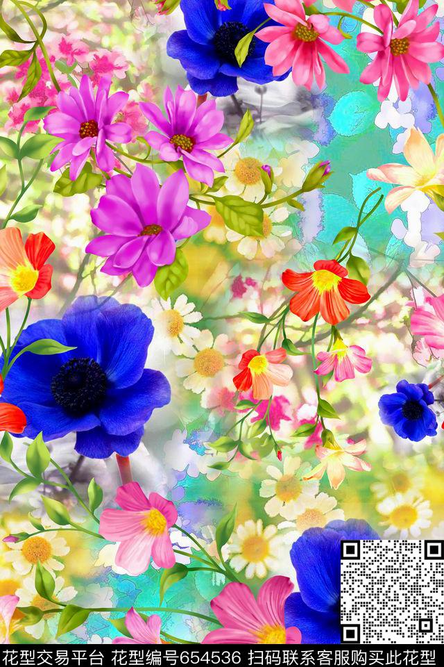 连衣裙女装花卉数码印花华亿平台下载（图片编号: 654536） - 瓦栏（Walan）