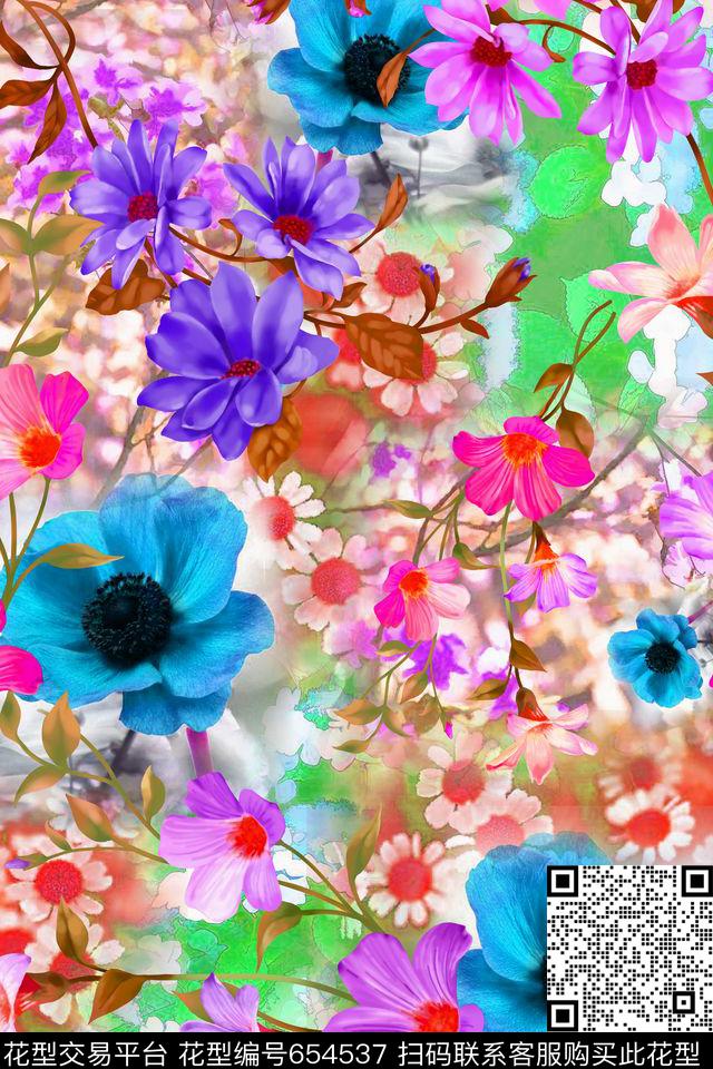 连衣裙女装花卉数码印花华亿平台下载（图片编号: 654537） - 瓦栏（Walan）