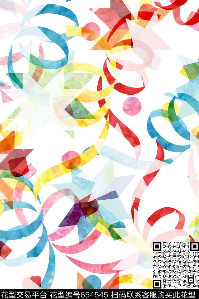 抽象水彩风飘带数码印花华亿平台下载（图片编号: 654545） - 瓦栏（Walan）