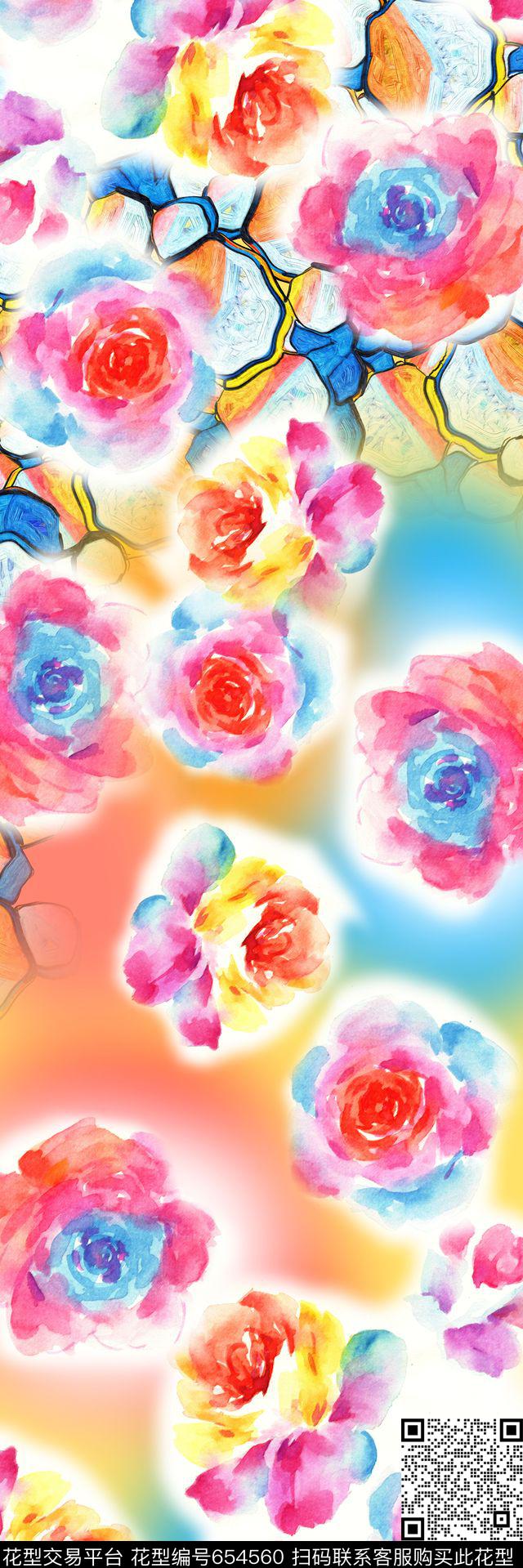 时尚丝巾花卉长巾数码印花华亿平台下载（图片编号: 654560） - 瓦栏（Walan）